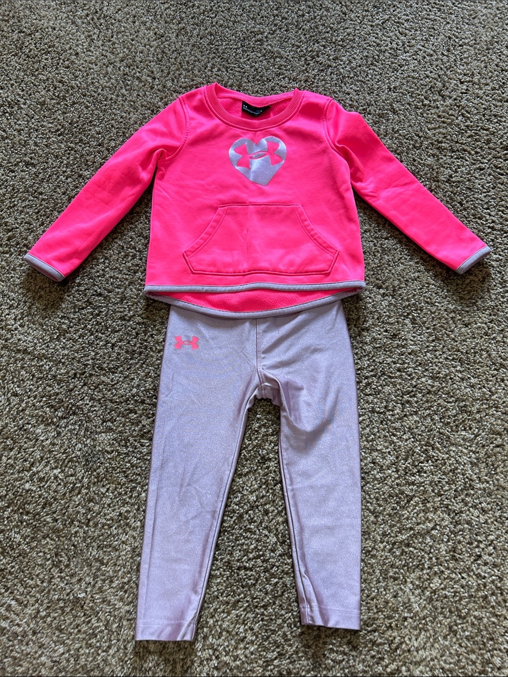 Under Armour Girls Neon Pink Top with Light Pink Leggings Pajama Set